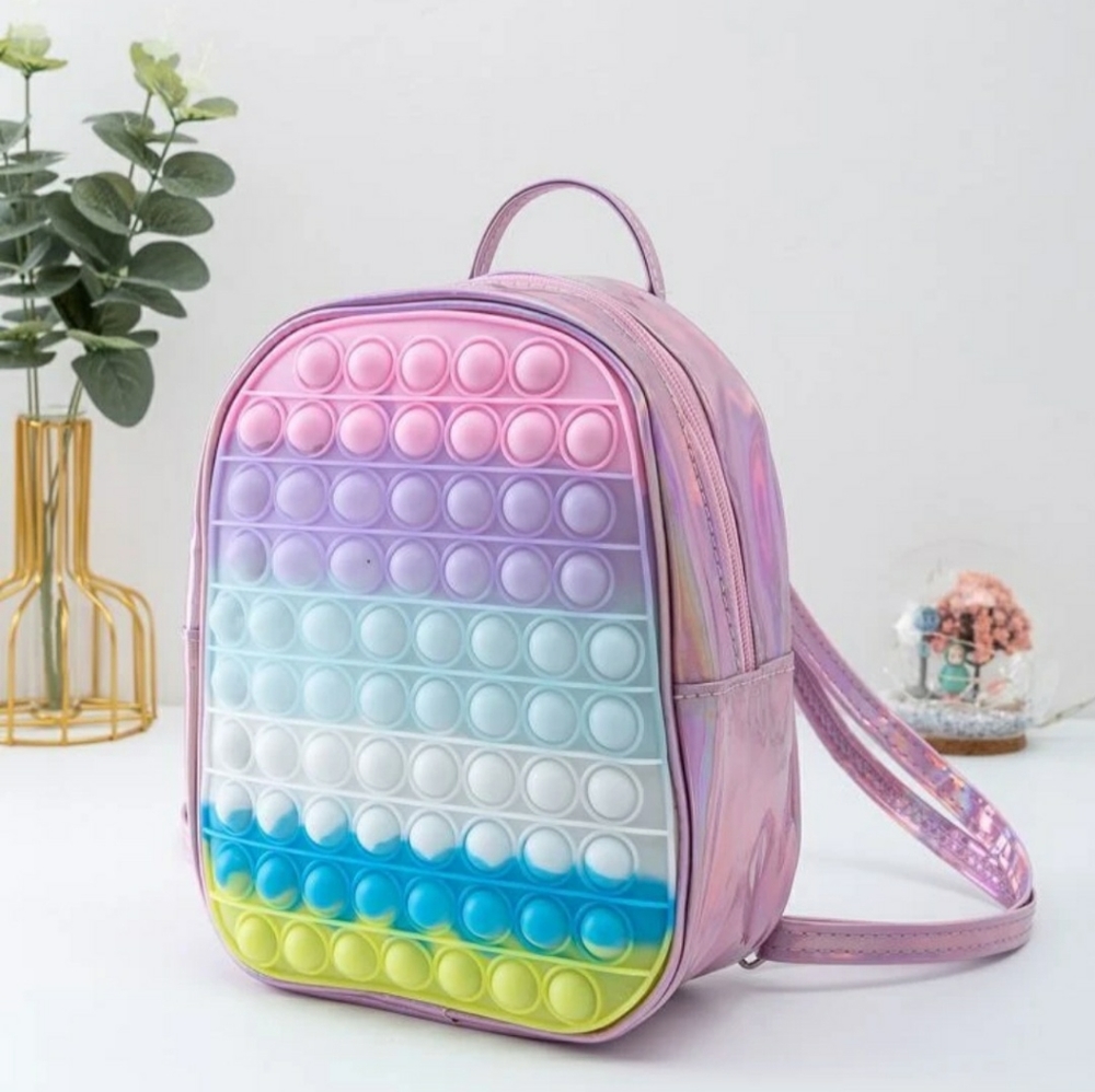 Girls Random Colorblock Push Bubble Pop Design Backpack